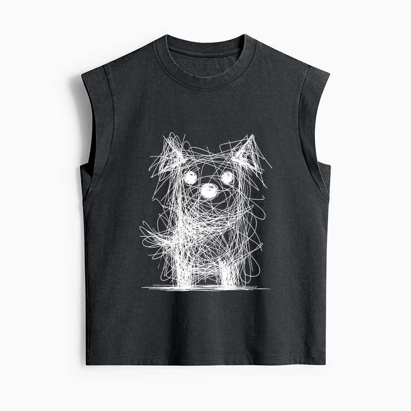 Tokyo-Tiger Scruffy Dog Chaos Art Women's Washed Tank Tops