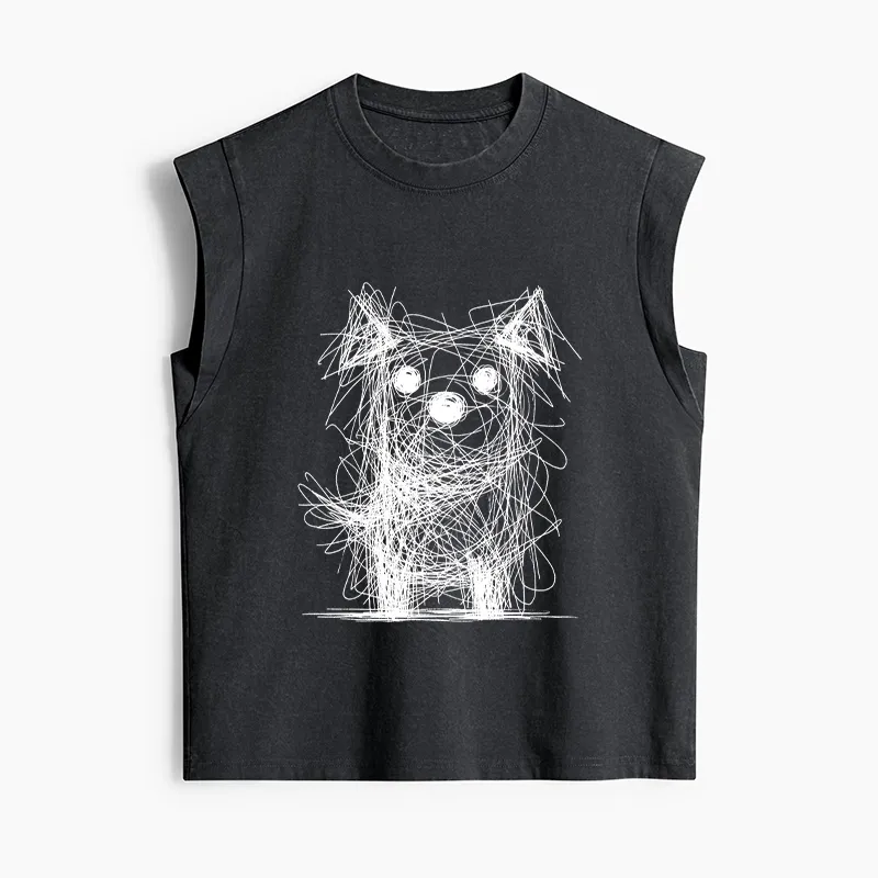 Tokyo-Tiger Scruffy Dog Chaos Art Women's Washed Tank Tops