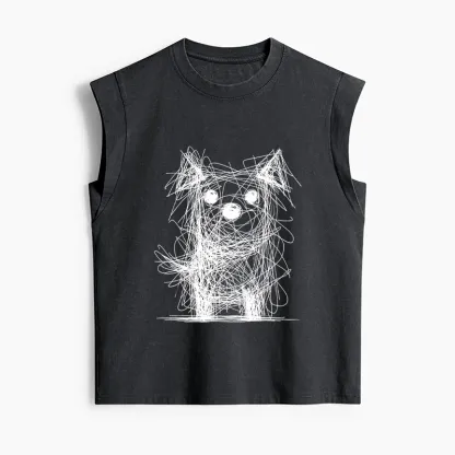 Tokyo-Tiger Scruffy Dog Chaos Art Women's Washed Tank Tops