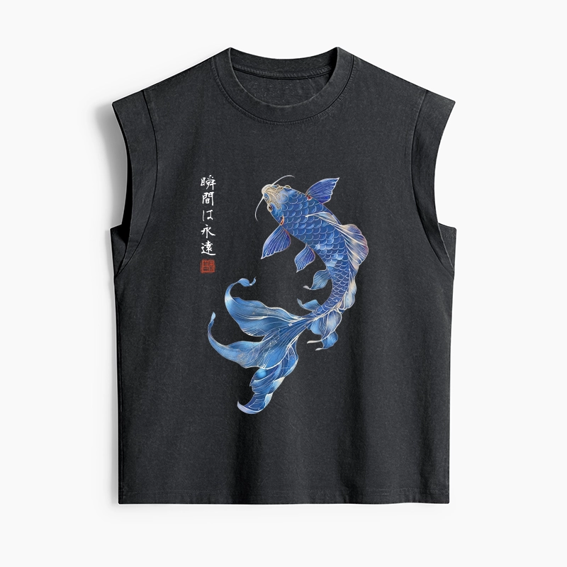 Tokyo-Tiger Lucky Blue Koi Fish Art Women's Washed Tank Tops