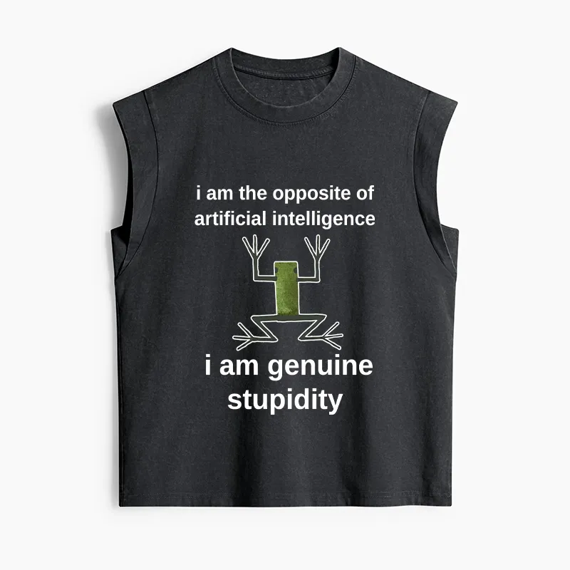 Tokyo-Tiger Genuine Stupidity Frog Meme Women's Washed Tank Tops