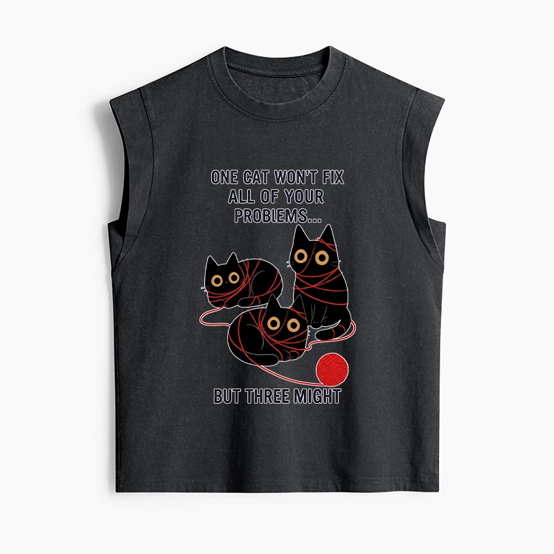 Tokyo-Tiger Three Cats Fix All Problems Women's Washed Tank Tops