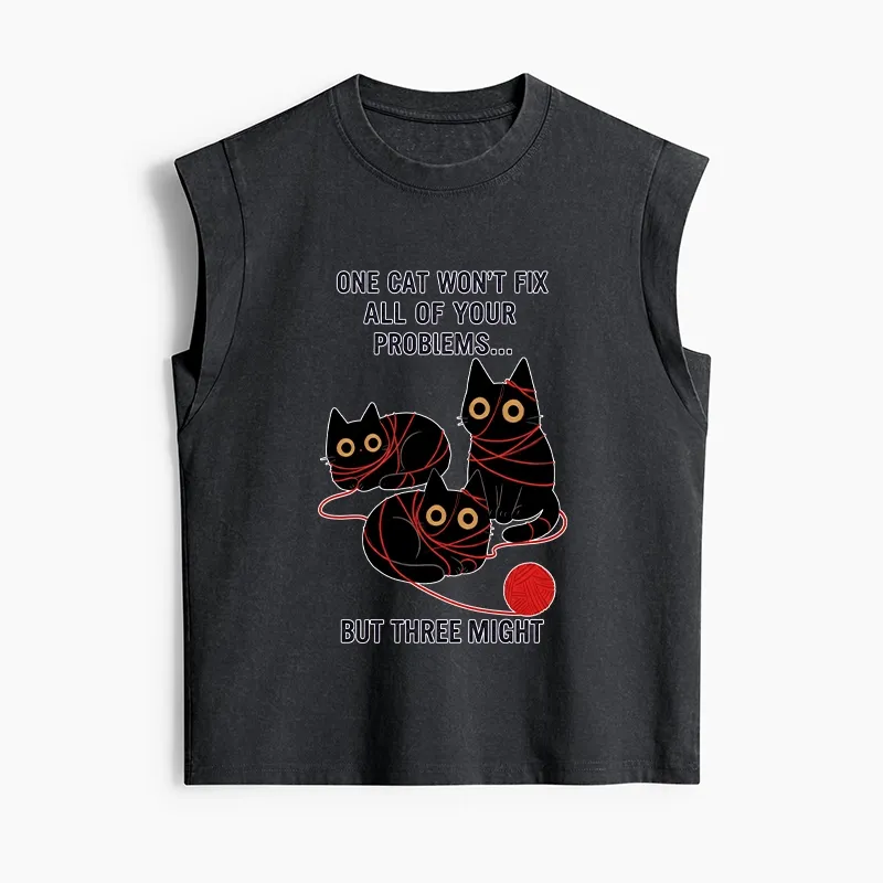 Tokyo-Tiger Three Cats Fix All Problems Women's Washed Tank Tops