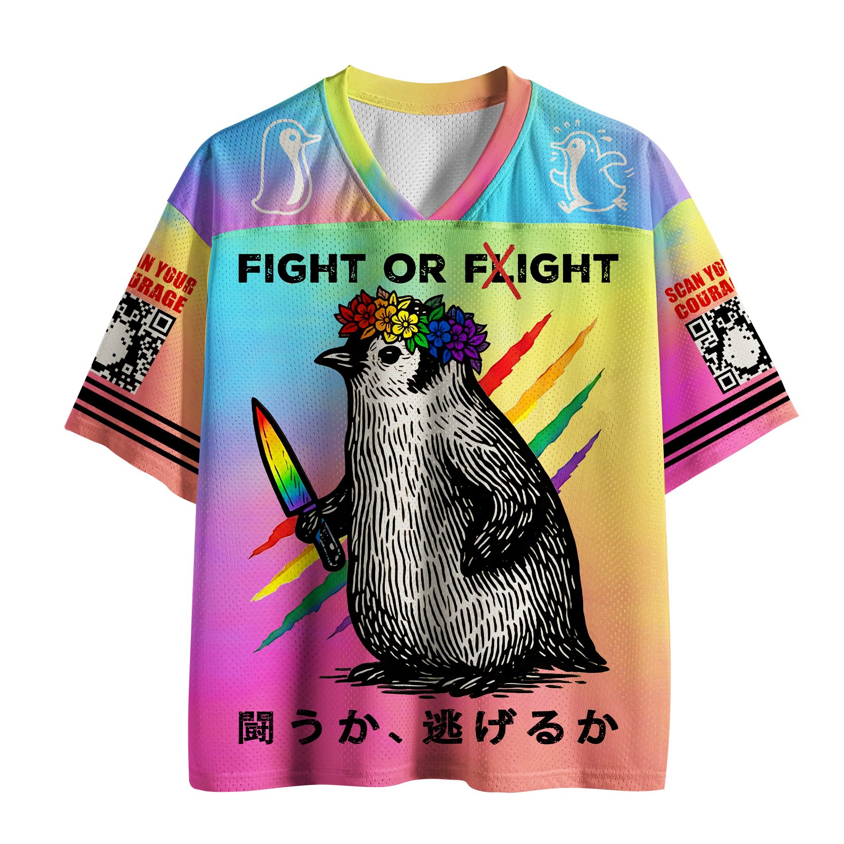 Tokyo-Tiger Woodblock Funny Penguin:Fight Or Flight Mesh Jersey