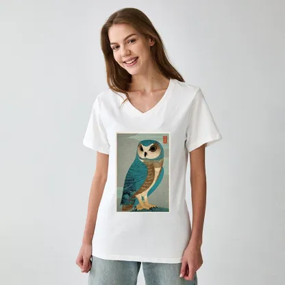 Tokyo-Tiger Vintage Owl Woodblock Art V-Neck Classic T-Shirt