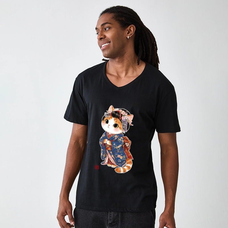 Tokyo-Tiger Cat Dressed As A Geisha Funny V-Neck Classic T-Shirt