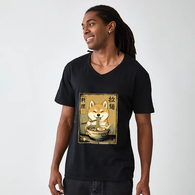 Tokyo-Tiger Happy Shiba Eating Ramen V-Neck Classic T-Shirt