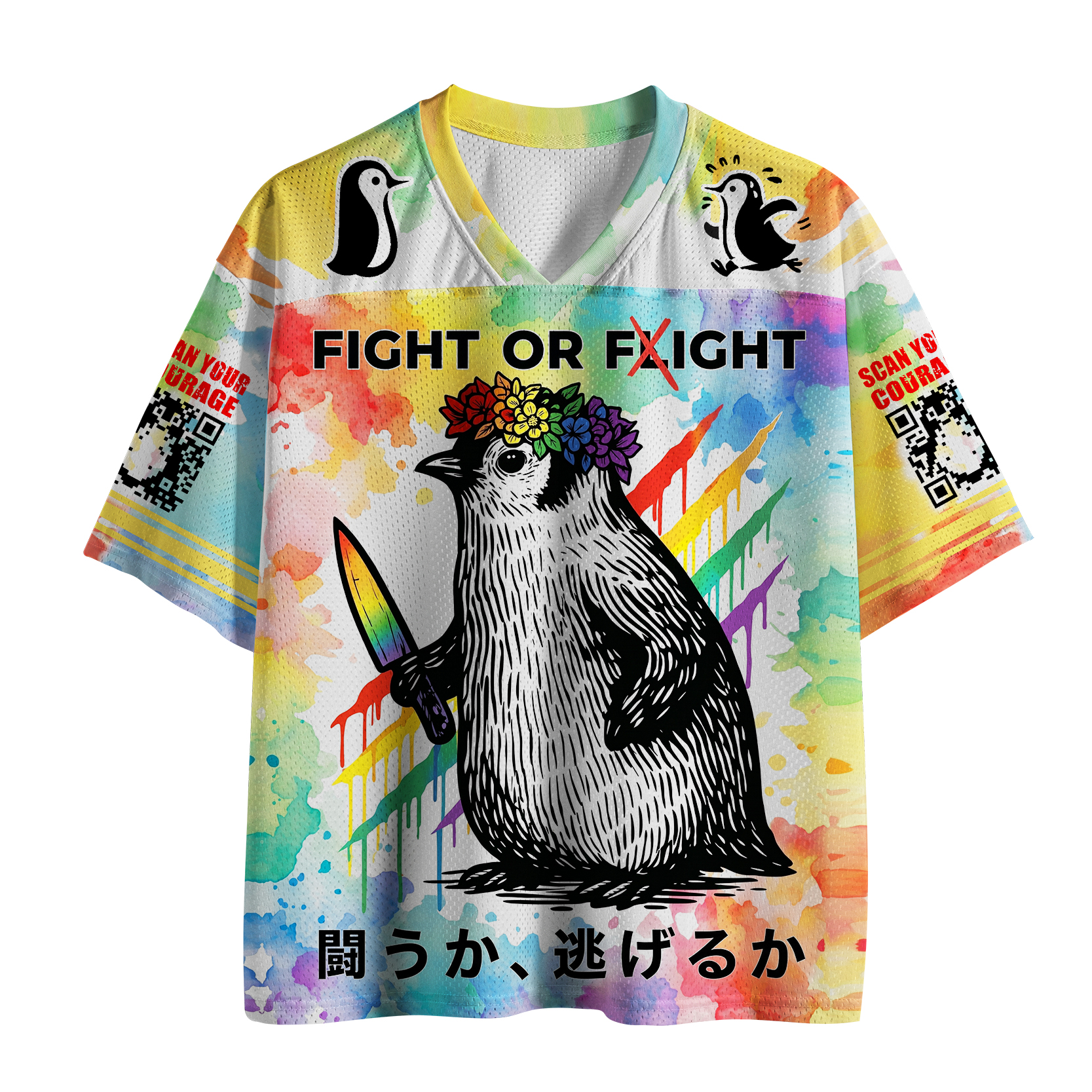 Tokyo-Tiger Funny Pride Month Penguin:Fight Or Flight Mesh Jersey