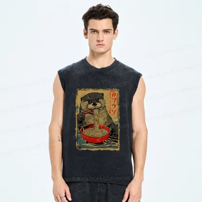 Tokyo-Tiger Otter Eating Ramen Japan Washed Tank