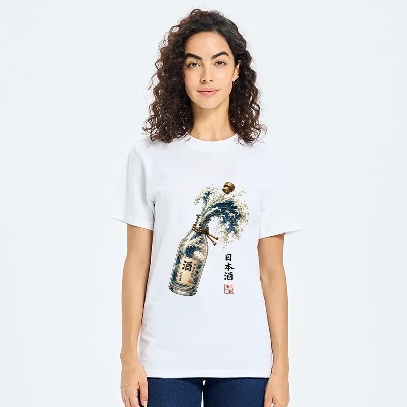Tokyo-Tiger Ocean Wave Poured From A Sake Bottle Classic T-Shirt