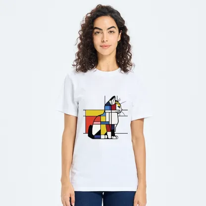 Tokyo-Tiger Geometric Cat Art In Primary Colors Classic T-Shirt