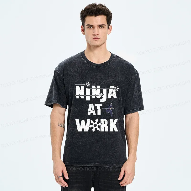 Tokyo-Tiger Funny Ninja Washed T-Shirt