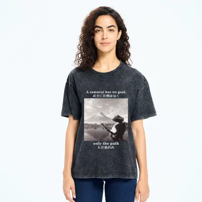 Tokyo-Tiger Samurai Cat At Mount Fuji Washed T-Shirt