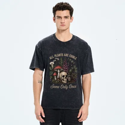 Tokyo-Tiger Poisonous Plants And Skull Dark Humor Washed T-Shirt