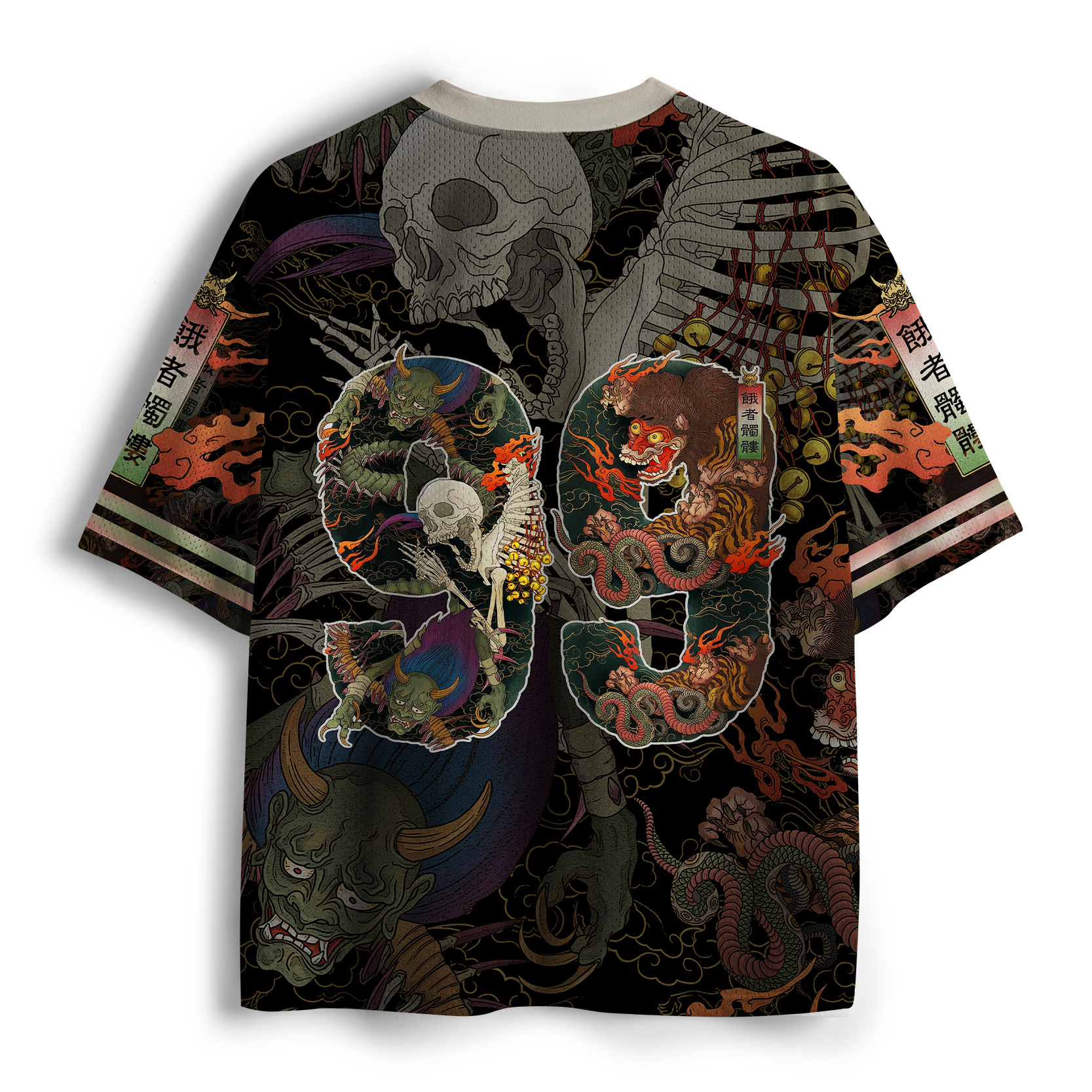 Tokyo-Tiger Japanese Yokai And Skeletons Aloha Mesh Jersey