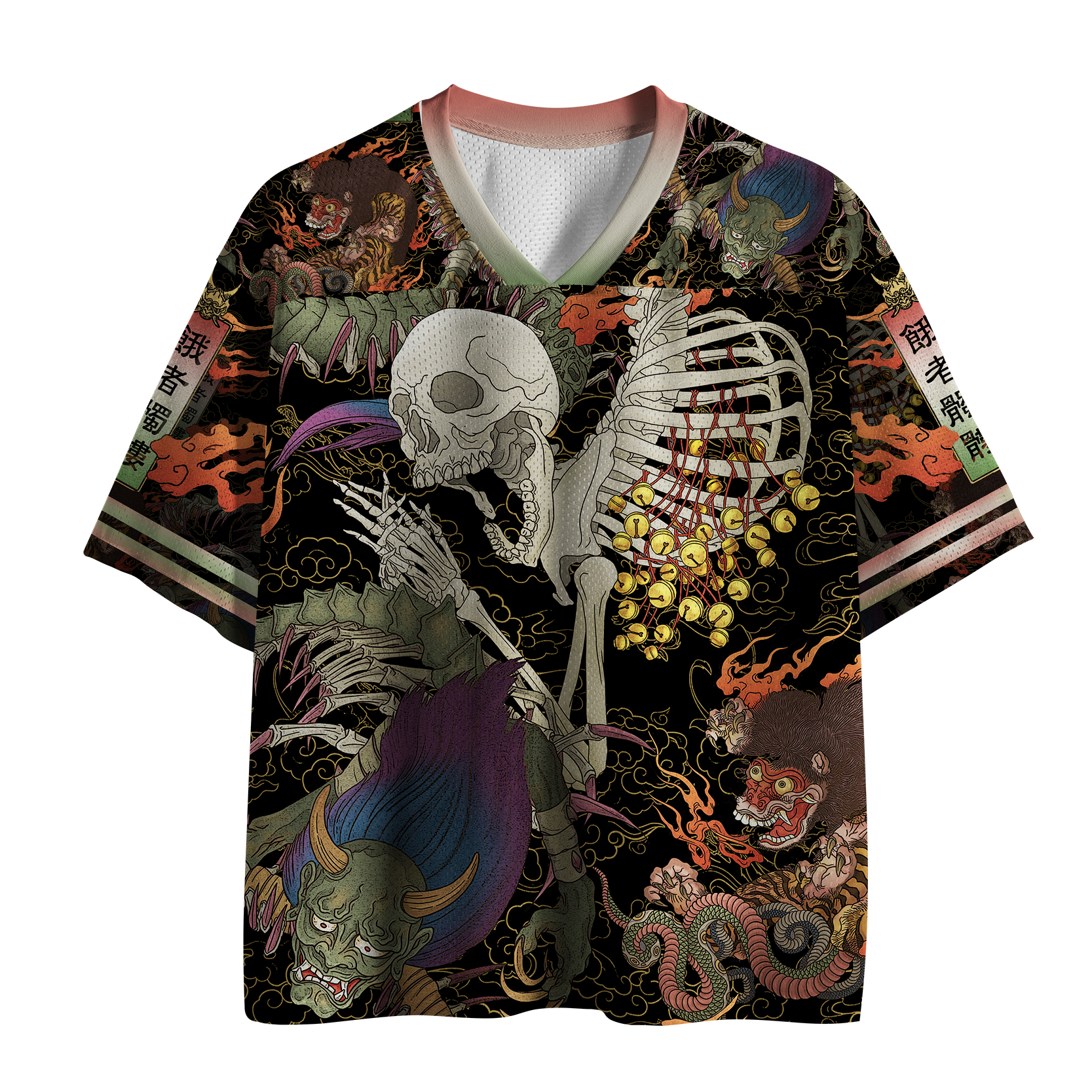 Tokyo-Tiger Japanese Yokai And Skeletons Aloha Mesh Jersey