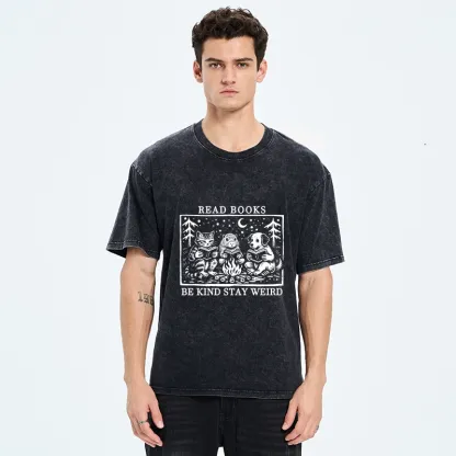 Tokyo-Tiger Be Kind Stay Weird Book Loving Forest Pals Washed T-Shirt