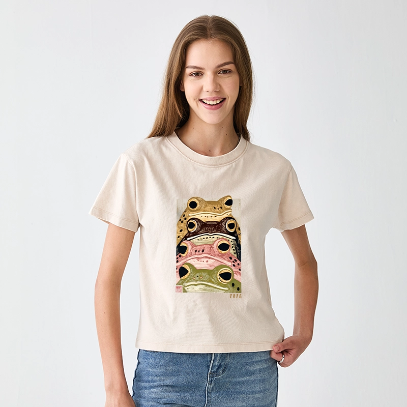 Tokyo-Tiger Whimsical Multi Colored Frog Art Women's Washed T-shirt
