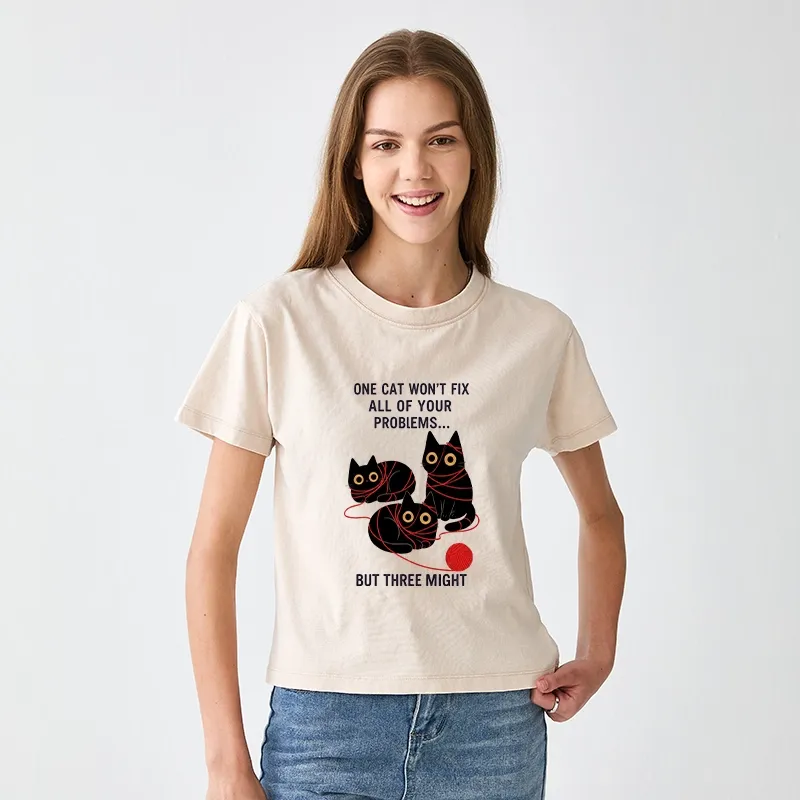 Tokyo-Tiger Three Cats Fix All Problems Women's Washed T-shirt