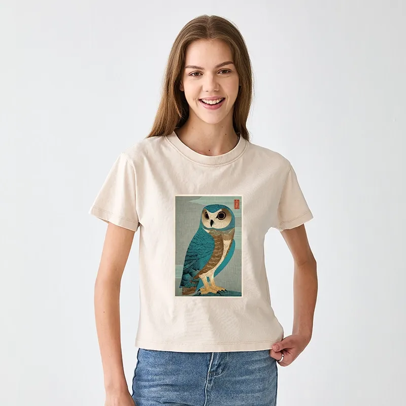 Tokyo-Tiger Vintage Owl Woodblock Art Women's Washed T-shirt