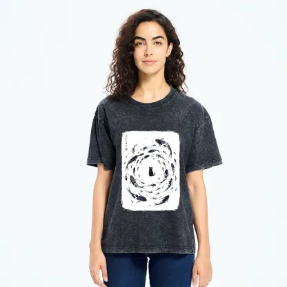 Tokyo-Tiger Traditional Japanese Carp Circle Cat Washed T-Shirt