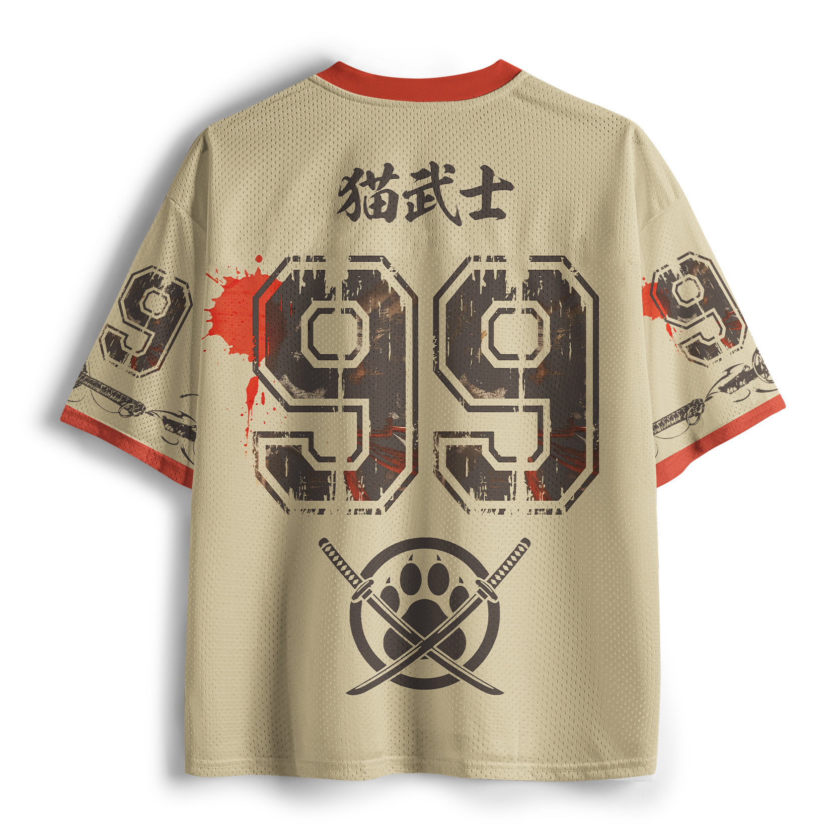 Tokyo-Tiger Ink Painting:Japanese Samurai Cat Mesh Jersey