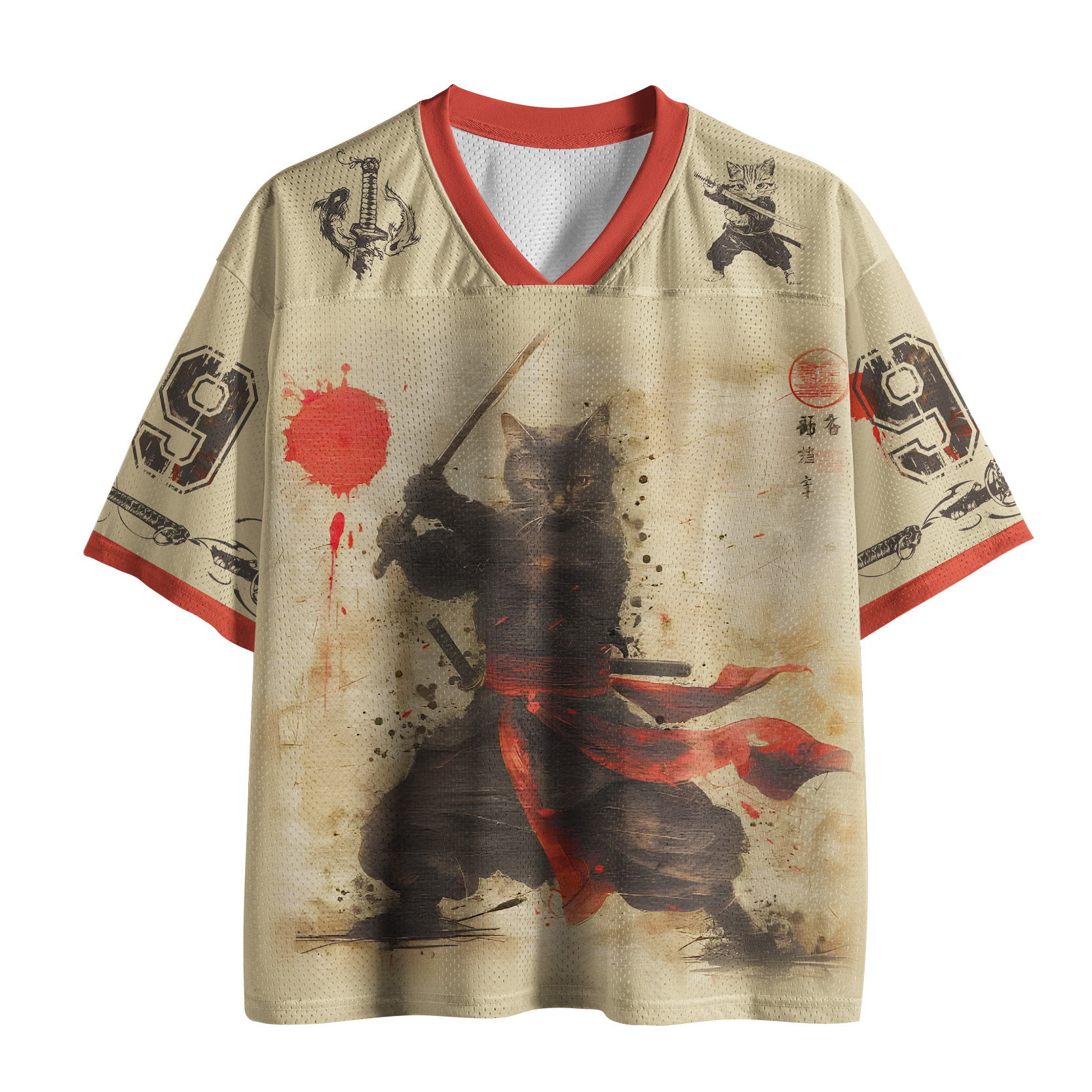 Tokyo-Tiger Ink Painting:Japanese Samurai Cat Mesh Jersey