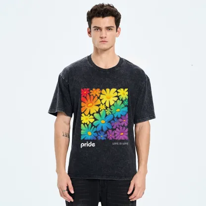 Tokyo-Tiger Colorful Blooms Honor Equal Loving Souls Washed T-Shirt