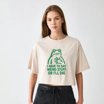 Tokyo-Tiger Weird Frog Funny Meme Women's Washed Crop T-Shirt