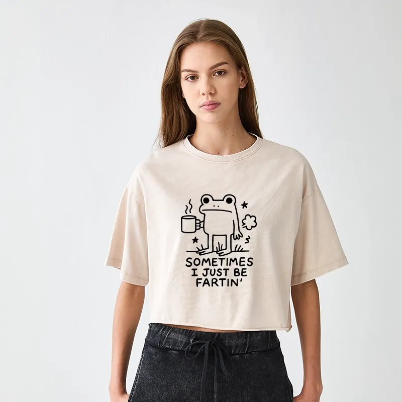 Tokyo-Tiger Sometimes A Frog Just Needs To Fart Women's Washed Crop T-Shirt