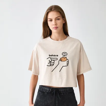 Tokyo-Tiger Dishonest Capybara Women's Washed Crop T-Shirt