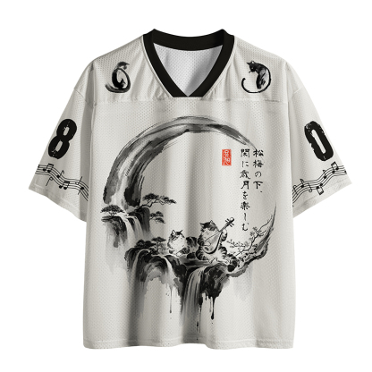 Tokyo-Tiger Cats Playing Biwa In Ink Landscape Mesh Jersey