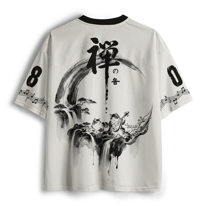 Tokyo-Tiger Cats Playing Biwa In Ink Landscape Mesh Jersey