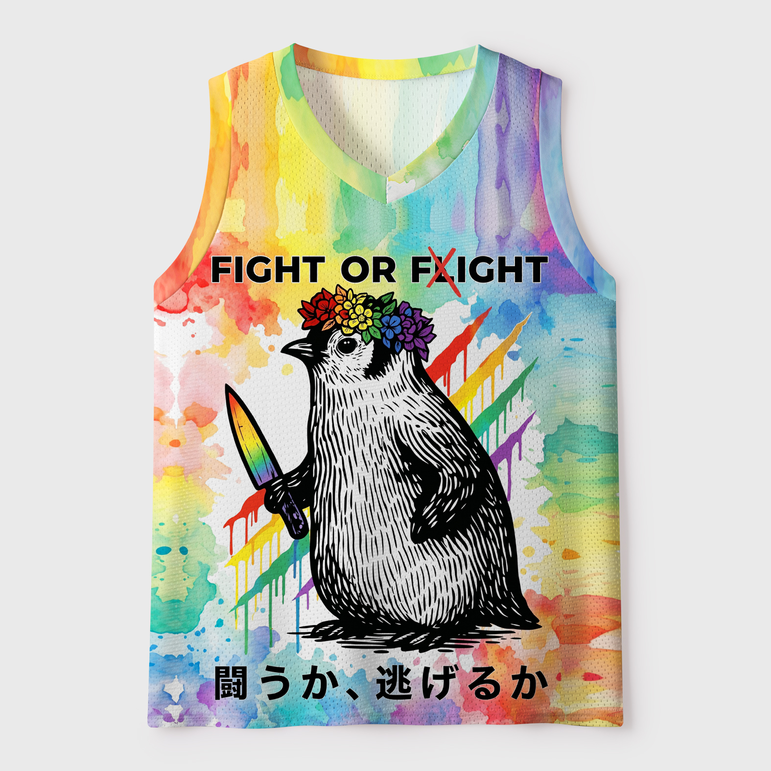 Tokyo-Tiger Funny Pride Month Penguin:Fight Or Flight Mesh Tank Top