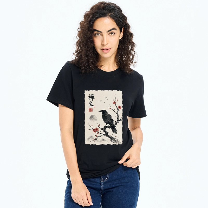 Tokyo-Tiger Zen Crow Resting On Red Plum Branch Classic T-Shirt