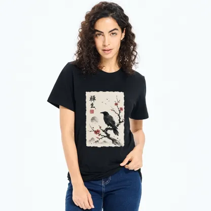 Tokyo-Tiger Zen Crow Resting On Red Plum Branch Classic T-Shirt