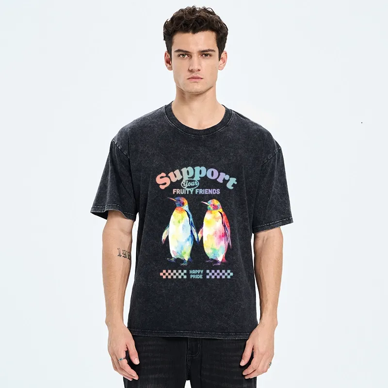 Tokyo-Tiger Funny Pride Penguins Meme Print Washed T-Shirt
