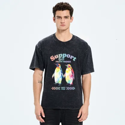 Tokyo-Tiger Funny Pride Penguins Meme Print Washed T-Shirt