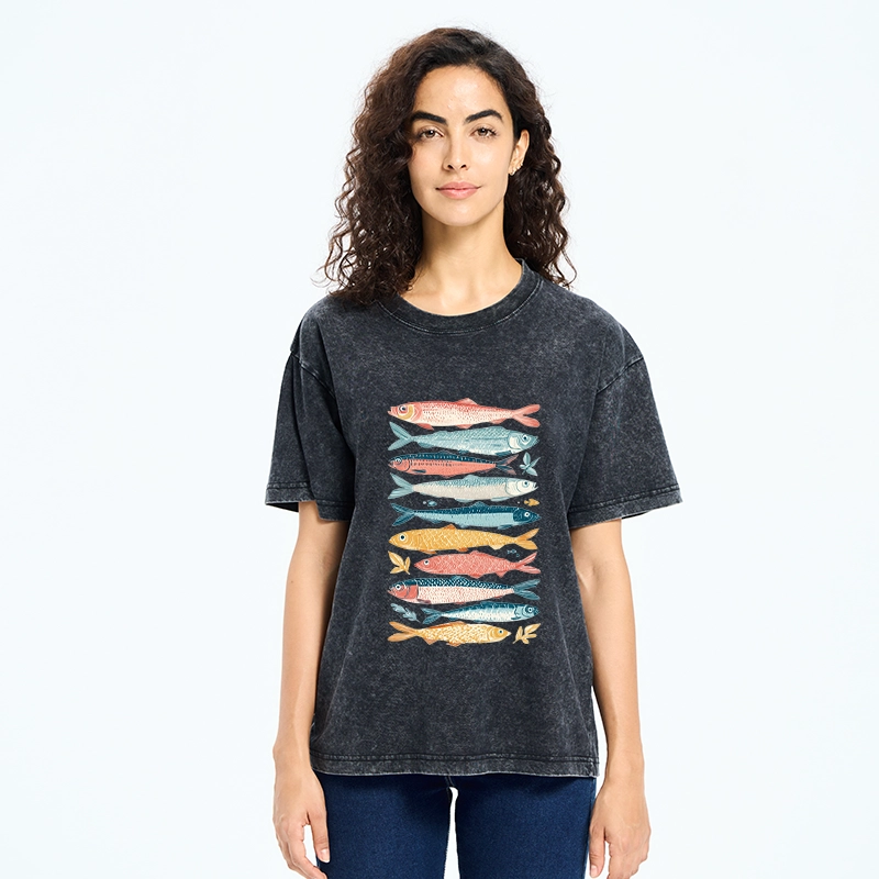 Tokyo-Tiger Beautiful Colorful Fish In The Sea Washed T-Shirt