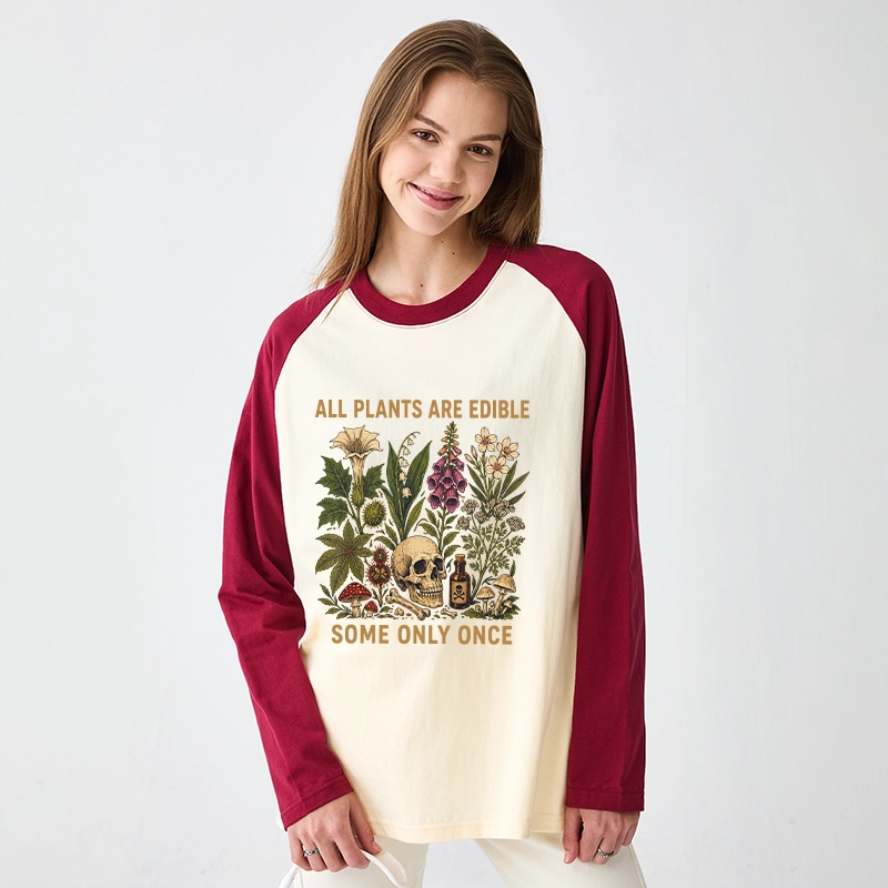 Tokyo-Tiger Edible Plants Some Only Once Joke Raglan Long Sleeve T-shirt