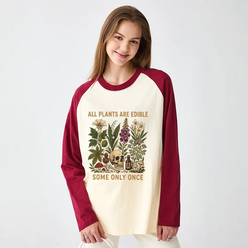 Tokyo-Tiger Edible Plants Some Only Once Joke Raglan Long Sleeve T-shirt
