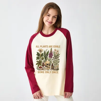 Tokyo-Tiger Edible Plants Some Only Once Joke Raglan Long Sleeve T-shirt