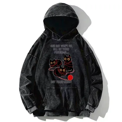 Tokyo-Tiger Three Cats Fix All Problems Washed Hoodie