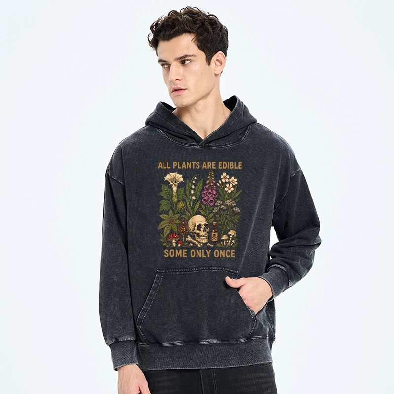 Tokyo-Tiger Edible Plants Some Only Once Joke Washed Hoodie