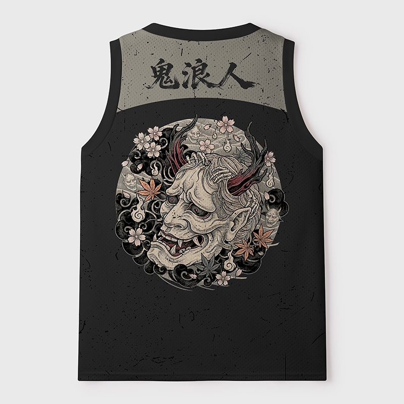 Tokyo-Tiger Oni Cherry Blossom Skull Mesh Tank Top