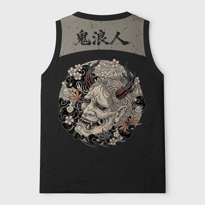 Tokyo-Tiger Oni Cherry Blossom Skull Mesh Tank Top