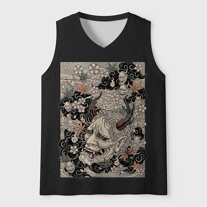 Tokyo-Tiger Oni Cherry Blossom Skull Mesh Tank Top