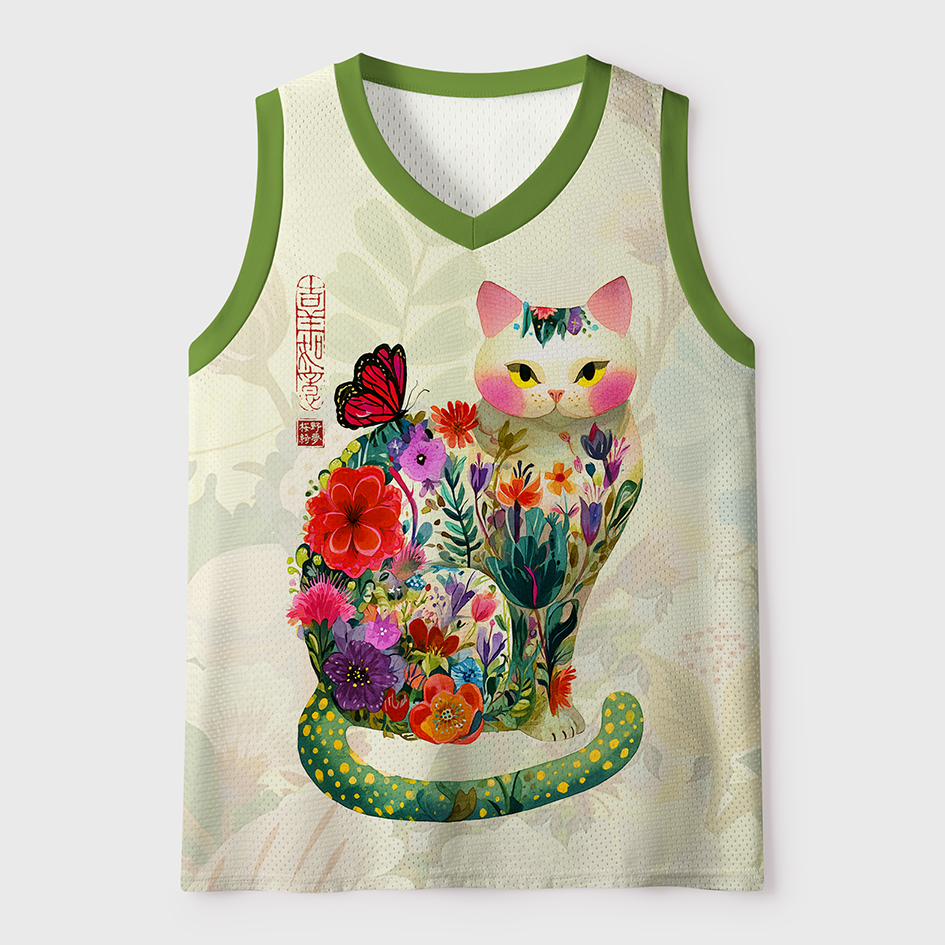 Tokyo-Tiger Butterfly Floral Whimsy Cat Mesh Tank Top