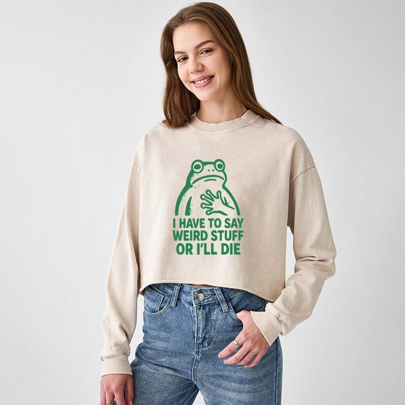 Tokyo-Tiger Weird Frog Funny Meme Washed Crop Sweatshirt