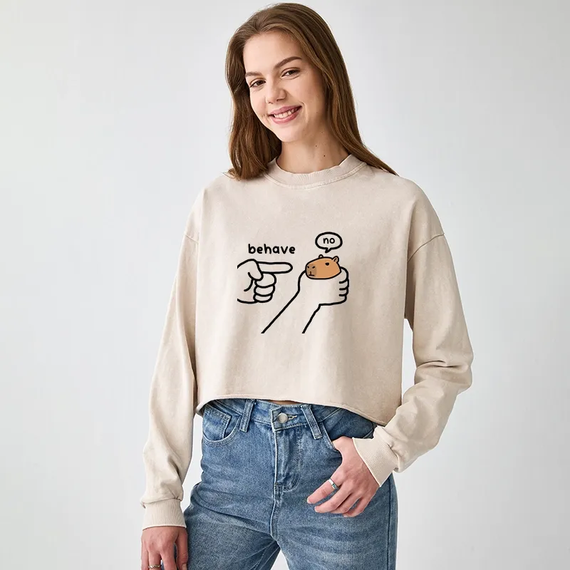 Tokyo-Tiger Dishonest Capybara Washed Crop Sweatshirt